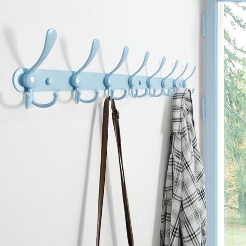 Dseap Coat Rack Wall Mount - 29.5” Long 8-Tri-Hooks Heavy Duty Coat Hanger Rail Wall Hooks for Hanging Coats Hats Clothing Clothes Purse Mudroom Entryway, Blue, Pack of 2 - color: Blue, size: L=29.5” (2 Pcs)