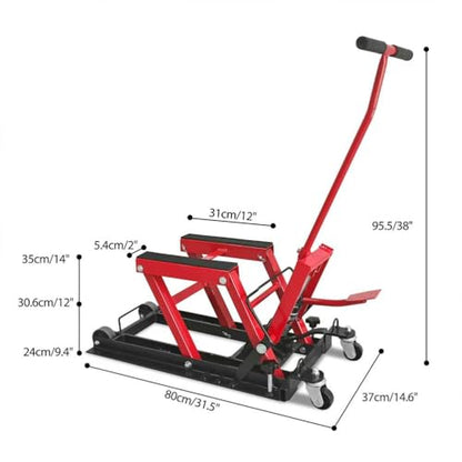 Hydraulic Motorcycle Lift Jack 1500 LBS, ATV Scissor Lift Table with Foot Pedal & 4 Casters, Heavy Duty Motorcycle Hoist Stand for Cruiser, ATV, UTV, Dirt Bike, Garage & Repair Shop