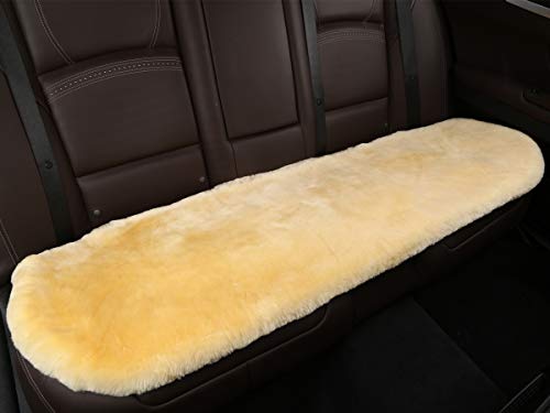 Authentic Sheepskin Car Seat Cushions,Soft Breathable Short Wool Auto Seat Covers Universal Fit for Cars,Chairs Sofa Comfortable and Anti-Slip Back(Beige Yellow) - color: Beige, size: Back Seat(19.3inch*51.2inch)
