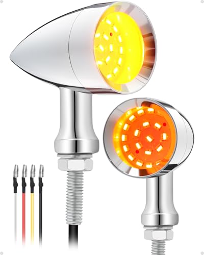 PBYMT Motorcycle Bullet 24 LEDs Turn Signal Lights Amber SMD Blinkers Mount Hole Compatible for Honda Yamaha Suzuki Kawasaki Harley Chopper Bobber (Black) (Chrome/Red and Yellow) - color: Chrome/Red and Yellow