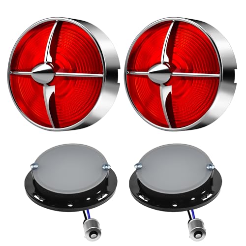 Motorcycle 1156 LED Turn Signals With 3 1/4" Red Tail Light Lens Covers 2 Pack, Retro Turning Lamp Universal Fit Harley Softail Road King Street Glide Sportster Fatboy Deluxe Bikes Accessories - color: 3 1/4" round Red lenses with 1156 LED