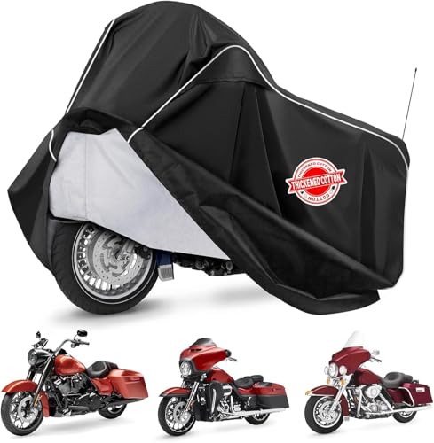 Motorcycle Cover for Harley Davidson Touring Models Road King Road Glide Street Glide Electra Glide,420D Heavy Duty Waterproof Outdoor Protection Motorbike Cover with Soft Cotton Lining & Lock Hole