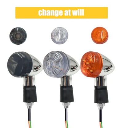 Universal 4pcs Motorcycle Turn Signals LED with Amber White Black Lens Front Rear Turn Signal Light Compatible with Harley Honda Suzuki Yamaha Motorcycle Cruiser Bobber Chopper