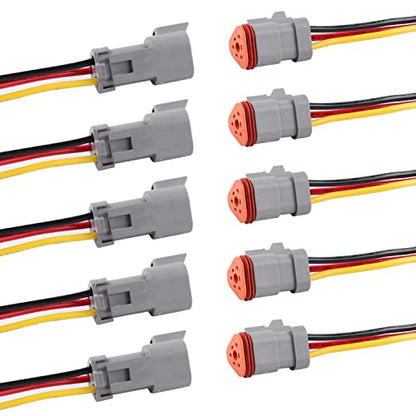 Deutsch DT 3 Pin Connector 5 Sets - 3 Way DT Automotive Waterproof Male Female Plug Wiring Harness for Car, Truck, Boats, LED Work Light, 16 AWG. (5 Sets 3 Pin, Grey) - size: 3-pin