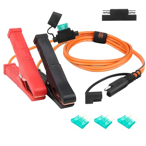 CUZEC SAE to Battery Clamp Cord, 12 AWG 30-Amp Weatherproof Cable with Fuse Holder, Alligator Clips for Motorcycle, ATV, RV (3.5ft/106cm) - size: 3.5 ft (106 cm)