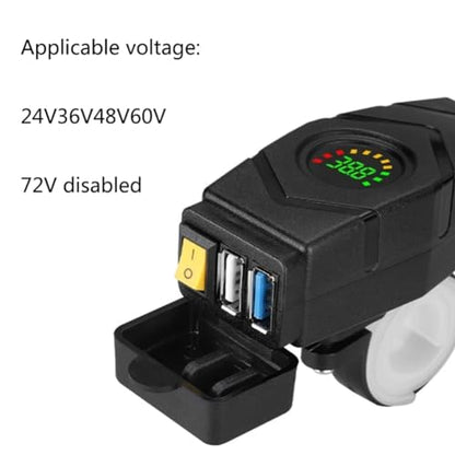 C1FB 20-80V E-Bike Handlebar USB Charger 24V 36V 48V 60V QC3.0 Quick Charger Adapter(Blue Light) Easy to Use