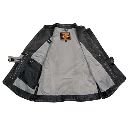 Milwaukee Leather MLL4507 Women's Black Leather Purple Accented Laser Cut Vented Scuba Style Motorcycle Rider Vest - size: 4X-Large