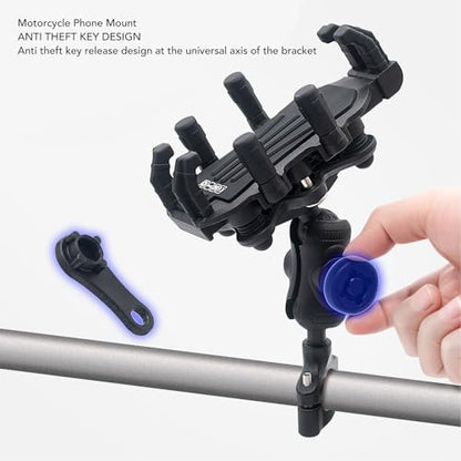 Motorcycle Phone Bracket, Motorcycle Phone Holder with Vibration Dampener High Speed Secure Lock Adjustable for Scooter ATV 4.9 to 8.1in
