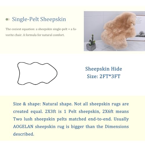AOGELAN Shaggy Fur Area Rug, Genuine New Zealand Sheepskin Rug, Soft Fur Prayer Pup Carpet Mat, Single Pelt 2ft x 3ft Light Brown - color: Light Brown, size: 2' x 3' (Single Pelt)