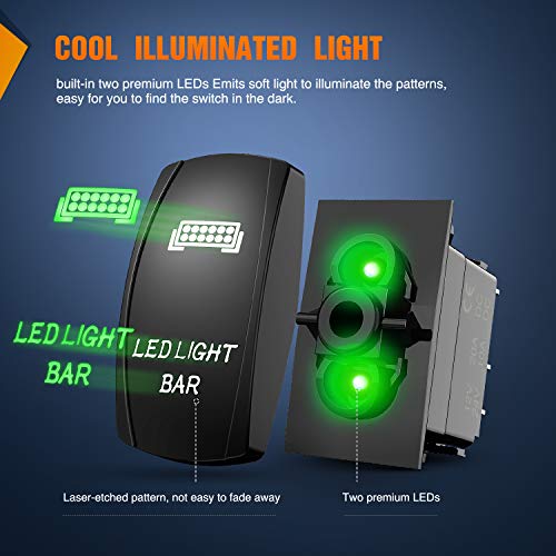 Nilight - NI-RS05 LED Light Bar Rocker Switch 5Pin Laser On/Off LED Light 20A/12V 10A/24V Switch Jumper Wires Set for Jeep Boat Trucks,2 Years Warranty - color: Green, size: LED LIGHT BAR