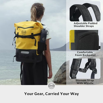 STOVER 5/10/25/30/40/55L Waterproof Dry Bag- Roll-Top Backpack w/Phone Case- Kayaking, Hiking, Camping, Boating- Men/Women - color: 40l Yellow (With Phone Case), size: 40L