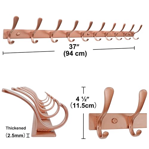 SKOLOO Coat Rack Wall Mounted - 10 Hooks, Heavy Duty, Stainless Steel, Metal Wall Hanger, Sturdy Coat Hooks for Hanging Coats, Jacket, Clothes, Hat, Matte Rose Gold - color: Matte Rose Gold, size: 10 Hook(1 Pack)