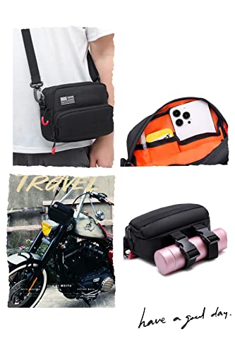 Universal Motorcycle Bag - American Flag Tool Bag, Harley Softail Dyna Sportster Accessory, Black Sissy Bar Front Storage