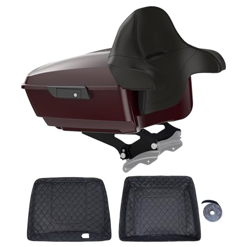 Motorcycle King Tour Trunk Pack For 2009+ Harley Touring - Billiard Burgundy, Black Detachable Mounting Rack, Backrest & Black Trunk Liners - color: Billiard Burgundy, size: King Tour Trunk Pack, Mount Rack & Black Liners