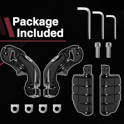 Adjustable Motorcycle Short Armed Highway Pegs Footpegs Foot Rest For 1.25" Engine Guard Crash Bars Compatible with Harley Touring Street Glide Road King Electra Glide Softail Dyna
