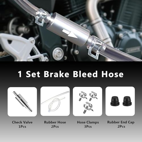 Brake Bleeder Hose- One Way Check Valve Tube Deflation Kit with with Nozzle Cap & Metal Clamp for Motorcycle Clutch (2pack)