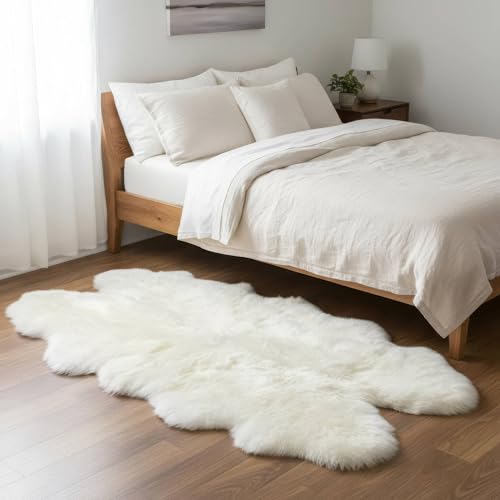 Premium Fluffy Sheepskin Rug - Four Pelt Fur Rugs for Living Room, Bedroom or Fireplace - Natural Sheep Skin, Shaggy - Irregular Shaped Genuine Fuzzy Feel - 4ft x 6ft - color: Natural (Yellow Undertones), size: 4' x 6' (Natural)