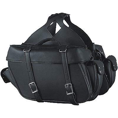 IKLeather Throw Over Two Piece Saddle Bag Zip Off Bikers Motorcycle Plain Black PVC