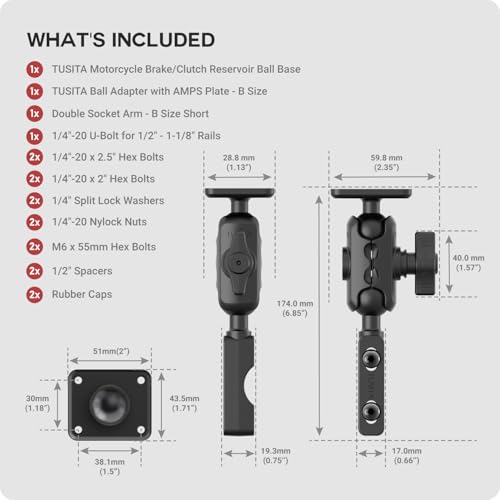 TUSITA Motorcycle GPS Mount Handlebar Brake Clutch Reservoir Compatible with Garmin Montana, Zumo XT GPS -, Double Socket Arm - B Size Short - size: B Size Short