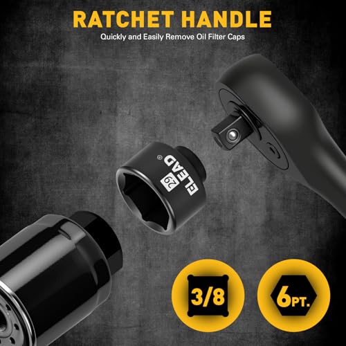 ELEAD 7-Piece 24-38mm Oil Filter Socket Wrench Set, 3/8'' Drive Oil Filter Cap Removal Tool, Oil-change Kit with 3/8'' Drive Ratchet Wrench Handle, Compatible with Toyota BMW Audi VW Porsche Vehicles - style: 24-38mm