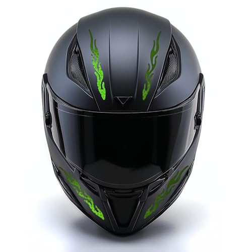 customTAYLOR33 High-Intensity Grade Premium Reflective Tribal Flame Helmet Decals, Motorcycle Safety Sticker Decals (Special Edition Lime Green) - color: Special Edition Lime Green