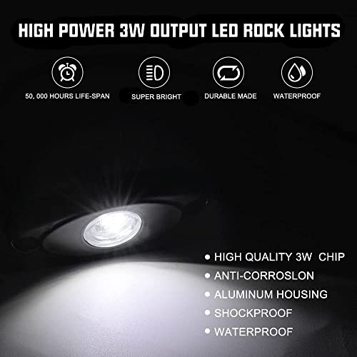 SUNPIE 8 Pods White Rock Lights – Quick Connect, 3 High Power Chips, 4M Extension Wires, Mounting Pads Included, 6000K Pure White, IP67 Waterproof, Fits Trucks, SUV, ATV, UTV, Trailer - color: White, size: 8 Pods
