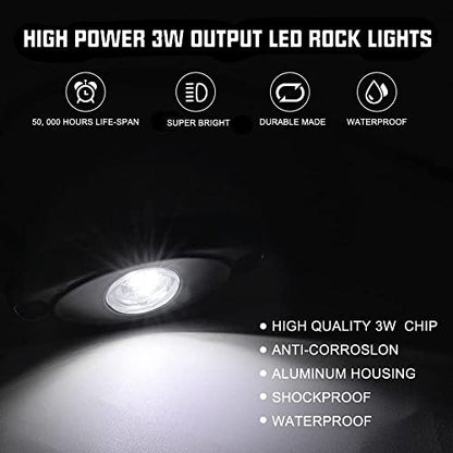 SUNPIE 8 Pods White Rock Lights – Quick Connect, 3 High Power Chips, 4M Extension Wires, Mounting Pads Included, 6000K Pure White, IP67 Waterproof, Fits Trucks, SUV, ATV, UTV, Trailer - color: White, size: 8 Pods