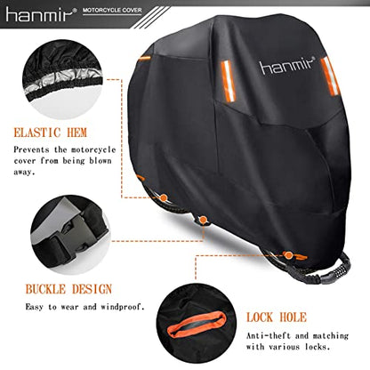Motorcycle Cover,Motorbike Cover All Season Universal Weather Waterproof Outdoor UV Protection with 4 Reflective Strips & Storage Bag,XXXL Motorcycles Vehicle Cover - size: XX-Large-3X-Large