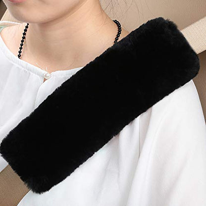 OGLAND Genuine Sheepskin Soft Fuzzy Car Seat Belt Cover Pad, Comfy Fluffy Seatbelt Covers for Shoulder Pad Neck Cushion Protector Car Accessories Woman Man Girl(1Pcs/Black) - color: 1 Pcs Black