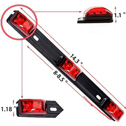 NEW SUN 15" 3 Lights 9 LED Clearance Light Bar, Red Waterproof Stainless Steel Surface Mount ID Indicator for Trucks, Trailers, Campers, RVs (4 Pcs) - color: 4 Pcs Red