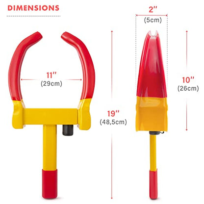 VaygWay Tire Clamp Universal Wheel Lock- Heavy Duty Security Metal Boot Stabilizer Anti Theft Wheel Chock Lock Car Trailer Wheel-Security Travel Locking Claw Auto- for Car Van - color: 1 Pack Red/Yellow