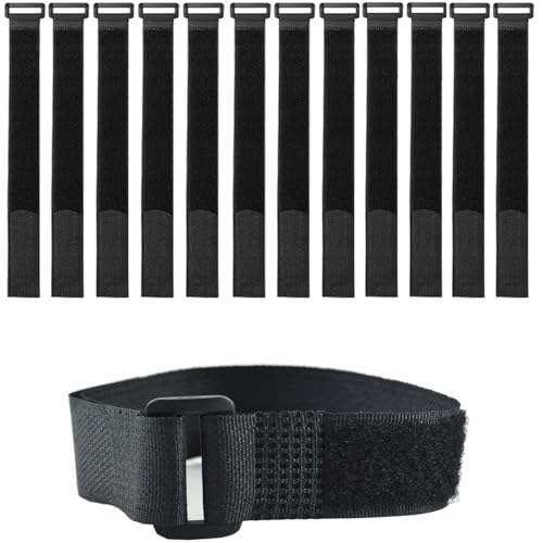 12 Pack (16 x 1 Inch) Reusable Fastening Cable Straps,Adjustable Multi-Purpose Hook and Loop Straps Nylon Cable Ties for Wire Cable Management Home Office Garage Outdoor Organization - size: 16'' x 1'' (Black)