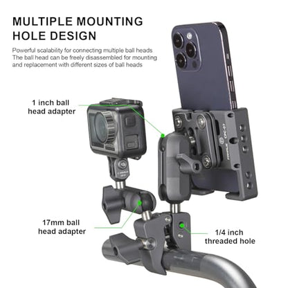 FANAUE Aluminum Handlebar Base Mount Strong Rod Clamp with 17mm Ball Head Adapter for Rails 0.5'' to 2'' Diameter Compatible with Garmin GPS Mounts & Bike Motorcycle Phone Holder with 17mm Ball Socket