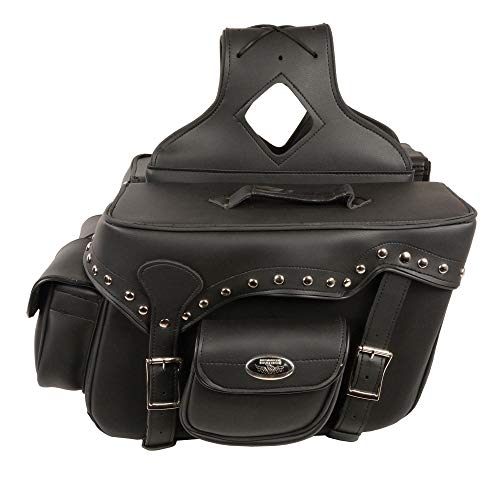 Milwaukee Leather Studded Throw-Over Motorcycle Saddlebags – Synthetic Leather – Universal Fit – Zip-Off - Large - color: SH66601ZB-BLACK, size: Large