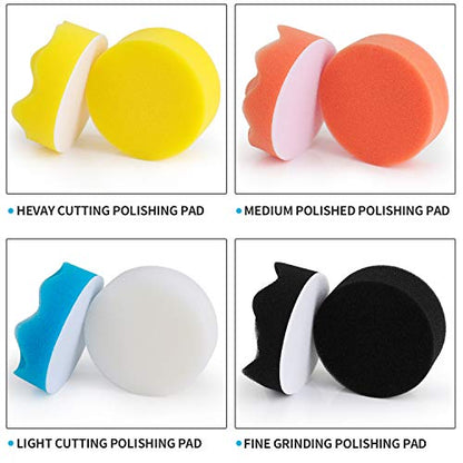 Kshineni Buffing Pads 3 Inch Car Buffer Pad, 22 Pcs Drill Polishing Kit, Polisher Pads Kit Sponge Pads Car Foam Drill for Polishing, Sanding, Waxing, Sealing Glaze - size: 3Inch-22Pcs