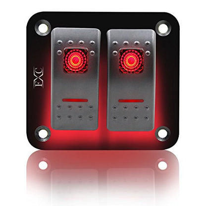 FXC Rocker Switch Aluminum Panel 2 Gang Toggle Switches Dash 5 Pin ON/Off 2 LED Backlit for Boat Car Marine Red - color: 2Gang Red, size: 2 Gang