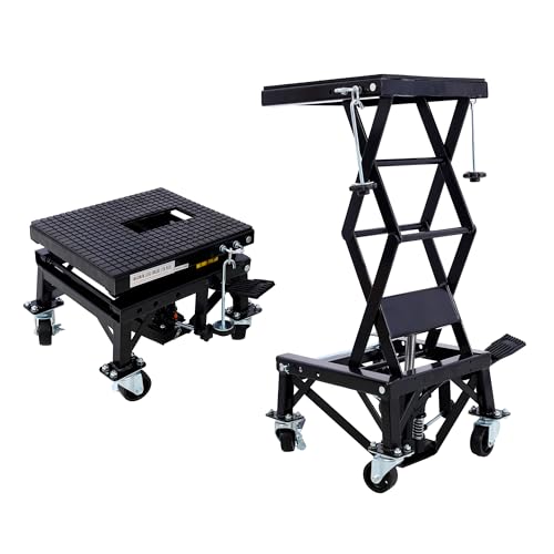Hydraulic Motorcycle Scissor Jack Lift with Foot Step Lever and 4 Wheels, Adjustable Height from 13.5" to 36.2", 300 lbs Capacity, Lift Table for Dirt Bikes, ATVs, Motorcycles, Snowmobiles (Black)
