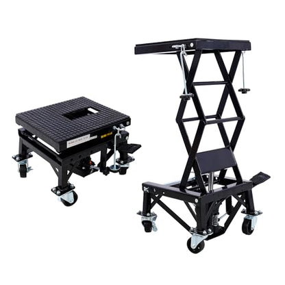 Hydraulic Motorcycle Scissor Jack Lift with Foot Step Lever and 4 Wheels, Adjustable Height from 13.5" to 36.2", 300 lbs Capacity, Lift Table for Dirt Bikes, ATVs, Motorcycles, Snowmobiles (Black)