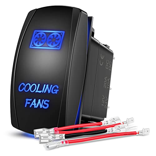 Nilight Cooling Fans Rocker Switch Led Light Bar 5Pin Laser On Off SPST switches 20A/12V 10A/24V Blue with Jumper Wires Set for Cars Trucks RVs - color: Blue, size: COOLING FANS