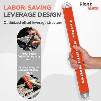 Offset Extension Wrench with 1/4", 3/8", 1/2" Drive Adapters & 1/4" Socket, Low Profile Tool for Tight Spaces, Use with Ratchet & Socket, 0° Swing Arc Extension Tool for Tight Spaces & Auto Repair - color: Orange