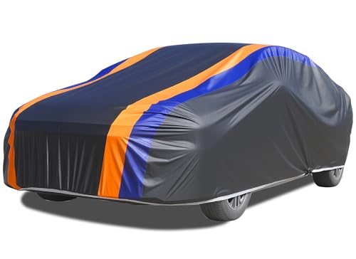 DINGHAO Car Cover Waterproof All Weather with Hot Stitching for Automobiles,6 Layers Outdoor Full Exterior Cover Sun UV Rain Snow Wind Protection Fit for 201"(201 * 75 * 59 inch) Sedan - color: Orange, size: Sedan-XL