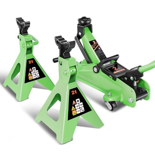 DNA MOTORING 2 Ton Car Jack and Stands Kit 2T(4000 lbs) Capacity Low Profile Hydraulic Trolley Service/Floor Jack with 2 Ratchet Stands Combo for Home Garage Shop, Green, TOOLS-00476-GR - color: Green