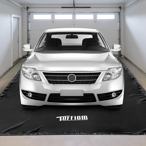 TUFFIOM 7'9" x 18' Containment Mat with Squeegee, Garage Floor Mats for Under Car, Heavy Duty Waterproof Car Parking Mats for Snow Ice Rain Mud Oil - size: 7'9" x 18'