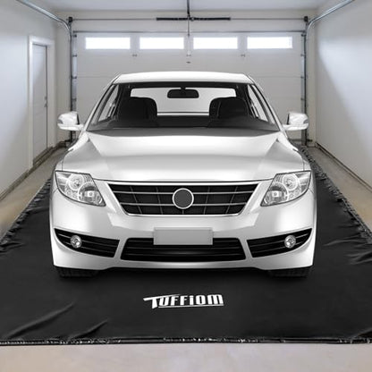 TUFFIOM 7'9" x 18' Containment Mat with Squeegee, Garage Floor Mats for Under Car, Heavy Duty Waterproof Car Parking Mats for Snow Ice Rain Mud Oil - size: 7'9" x 18'
