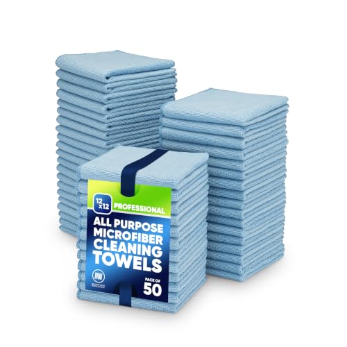 12" x 12" Microfiber Cleaning Cloths (50 Pack) - Reusable Towels, Wash Rags, Dust Cloth, All-Purpose: Kitchen, Dish, Cars, Shop, Glass (Blue) - color: Blue, size: 50 Count (Pack of 1)