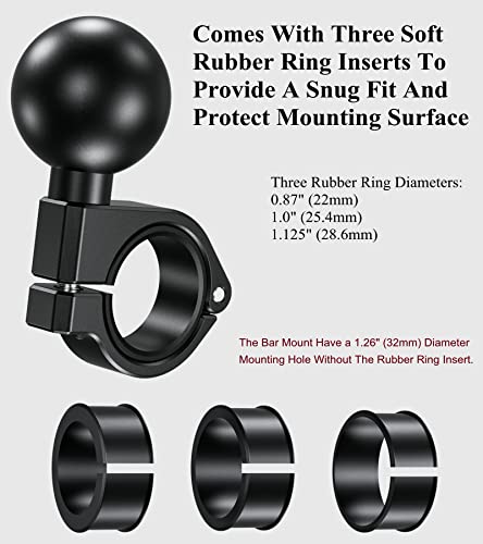 BRCOVAN 1.5'' Ball Mount, Aluminum Alloy Handlebar Clamp Base, Fit for Round Rails 0.875'' / 1'' / 1.125'' / 1.26'' in Diameter, Compatible with RAM Mounts C Size 1.5 Inches Ball Double Socket Arm