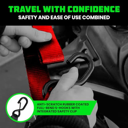 Rhino USA Motorcycle Tie Down Straps (2 Pack) Lab Inspected 2,200lb Break Strength, Steel Cambuckle Tiedown Set with Integrated Soft Loops - Better Than a Ratchet Strap (Red 2-Pack) - color: Red 2-Pack