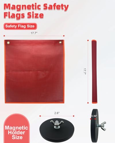 Magnetic Safety Flag, Red Warning Flags with Strong Magnet 18 x 18 Inch Red Mesh Oversize Load Safety Flag Warning Signs for Trucks, Trailers, Pedestrian Crossings and Oversized Loads-4 Set - color: Black+Red