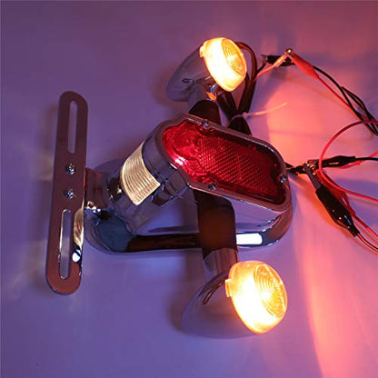 HTTMT- Motorcycle Chrome Amber Metal Tombstone Brake Tail W/Light Signal Compatiable With Big Twin Motorcycle Bike [P/N: XH3118B-A-01-CD+AMBER] - color: Amber