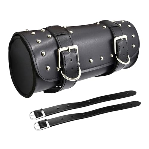 Shkalacar Motorcycle Bag, PU Leather Universal Saddlebag, Front Fork Handlebar Sissybar Storage Pouch, Compatible with Honda Kawasaki Suzuki Yamaha - color: Black